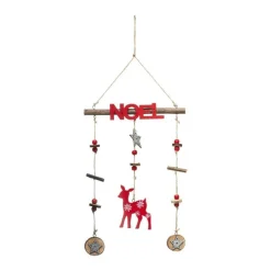 RETIF Deco De Noel Suspension En Bois Avec Biche Rouge Et Argent Paillete H38Cm Outlet
