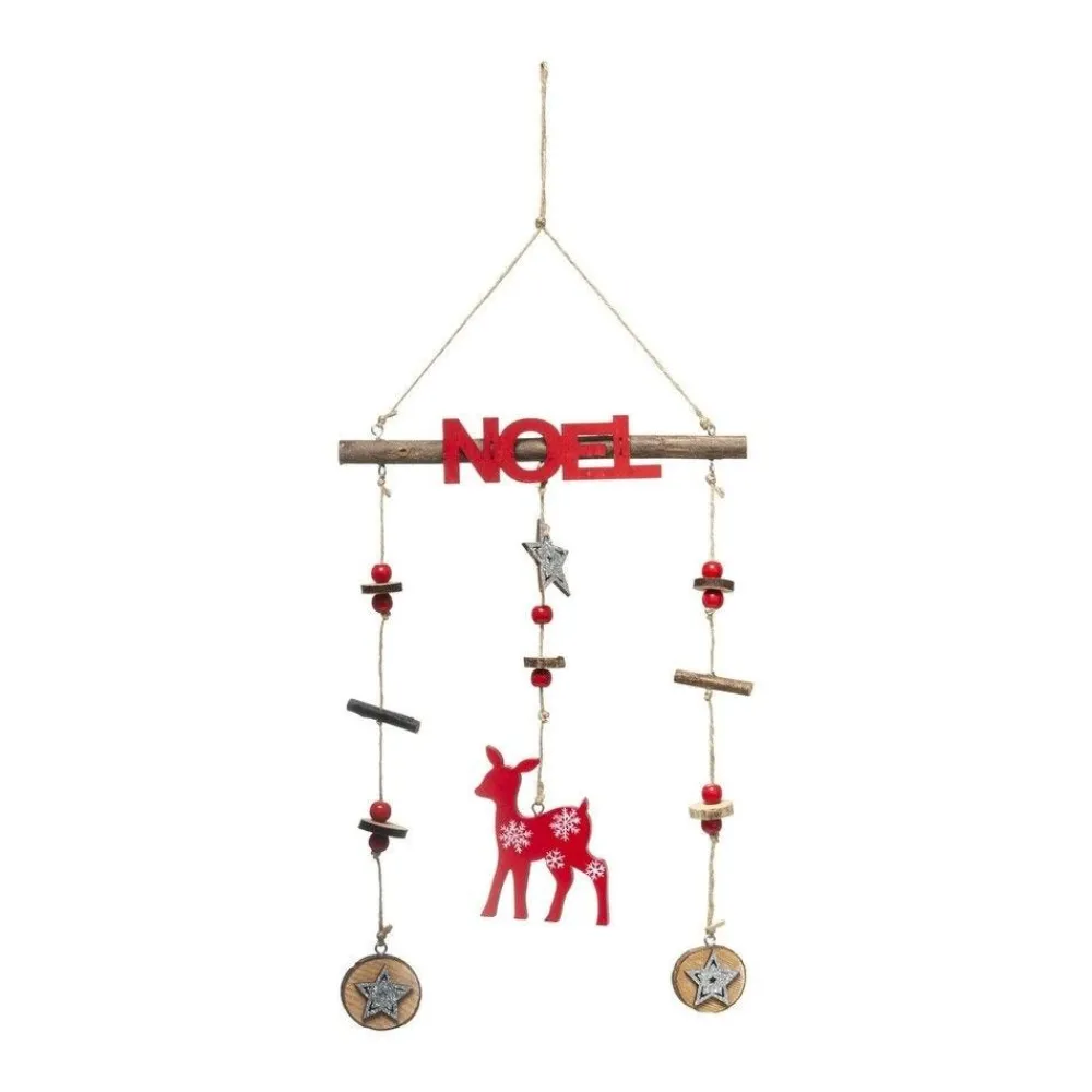 RETIF Deco De Noel Suspension En Bois Avec Biche Rouge Et Argent Paillete H38Cm Outlet