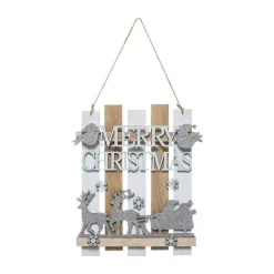 RETIF Deco De Noel Suspension En Bois Merry Christmas Avec Deco Argente Paillete H24Cm Online