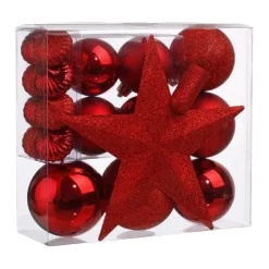 RETIF Deco De Sapin De Noel Kit De 18 Pieces Boules Et Cimier Rouge Sale