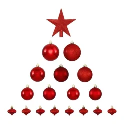 RETIF Deco De Sapin De Noel Kit De 18 Pieces Boules Et Cimier Rouge Sale