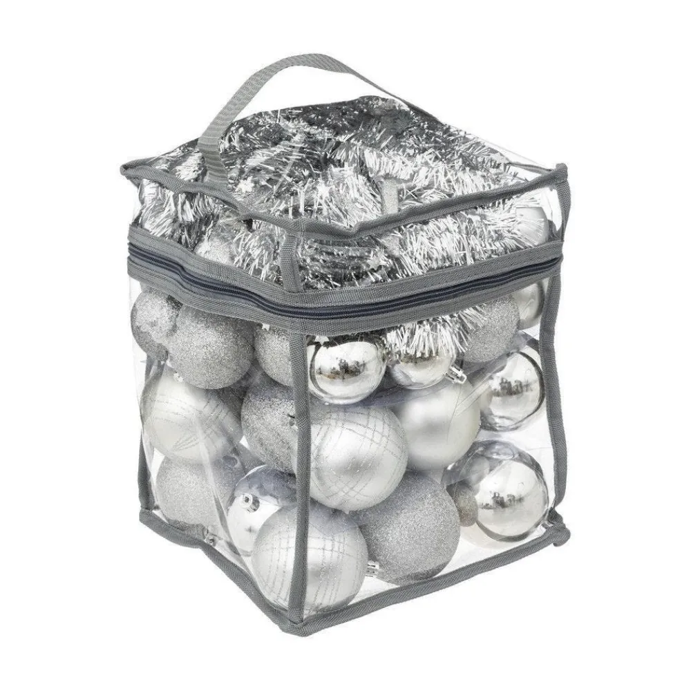 RETIF Deco De Sapin De Noel Kit 52 Pieces Boule Guirlande Et Cimier Argente New