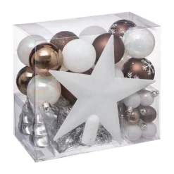 RETIF Deco De Sapin De Noel Kit 44 Pieces Boule Guirlande Et Cimier Blanc Et Cafe Best