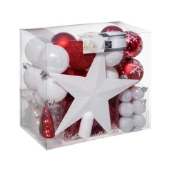 RETIF Deco De Sapin De Noel Kit 44 Pieces Boule Guirlande Et Cimier Rouge Et Blanc Shop