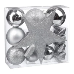 RETIF Deco De Sapin De Noel Kit De 18 Pieces Boules Et Cimier Argent Fashion