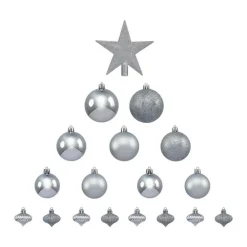 RETIF Deco De Sapin De Noel Kit De 18 Pieces Boules Et Cimier Argent Fashion