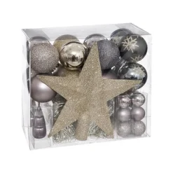 RETIF Deco De Sapin De Noel Kit 44 Pieces Boule Guirlande Et Cimier Champagne Gris New