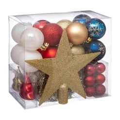 RETIF Deco De Sapin De Noel Kit 44 Pieces Boule Guirlande Et Cimier Rouge Et Bleu Sale