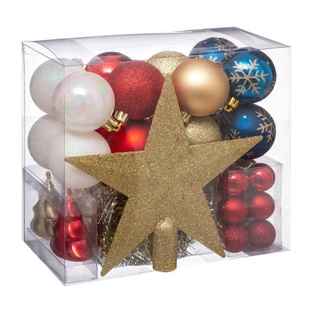 RETIF Deco De Sapin De Noel Kit 44 Pieces Boule Guirlande Et Cimier Rouge Et Bleu Sale