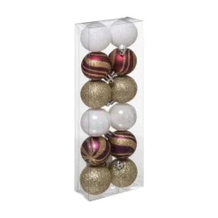 RETIF Deco De Sapin Lot De 12 Boules De Noel O4Cm Blanc Bordeaux Et Champagne Fashion