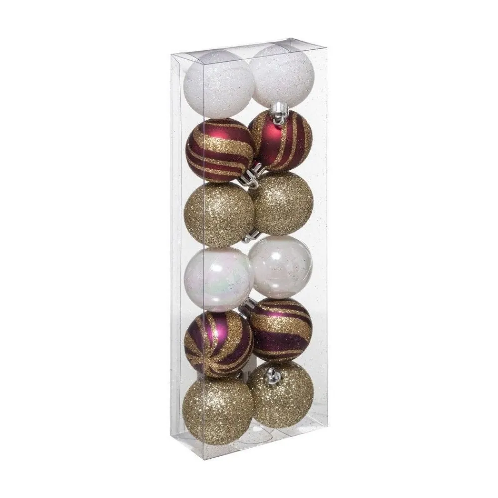 RETIF Deco De Sapin Lot De 12 Boules De Noel O4Cm Blanc Bordeaux Et Champagne Fashion