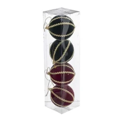RETIF Deco De Sapin Lot De 4 Boules De Noel O8Cm Rouge Et Vert Avec Galon Or Fashion