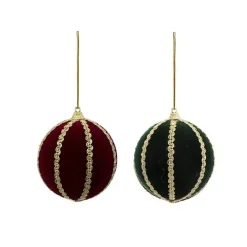 RETIF Deco De Sapin Lot De 4 Boules De Noel O8Cm Rouge Et Vert Avec Galon Or Fashion