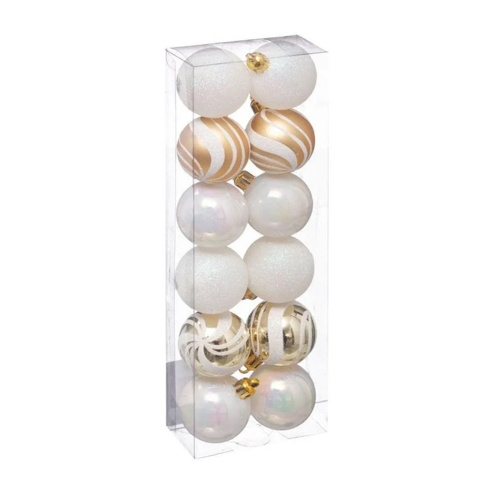 RETIF Deco De Sapin Lot De 12 Boules De Noel O4Cm Or Et Blanc Store