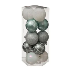 RETIF Deco De Sapin Lot De 15 Boules De Noel O5Cm Argente Et Vert Outlet