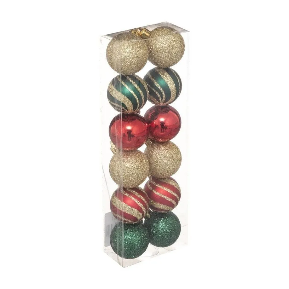 RETIF Deco De Sapin Lot De 12 Boules De Noel O4Cm Vert Rouge Et Or New