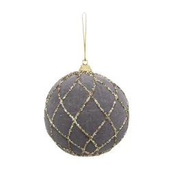 RETIF Deco De Sapin Lot De 4 Boules De Noel O8Cm En Velours Gris Avec Filet Or Best