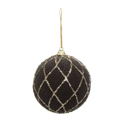 RETIF Deco De Sapin Lot De 4 Boules De Noel O8Cm En Velours Gris Avec Filet Or Best