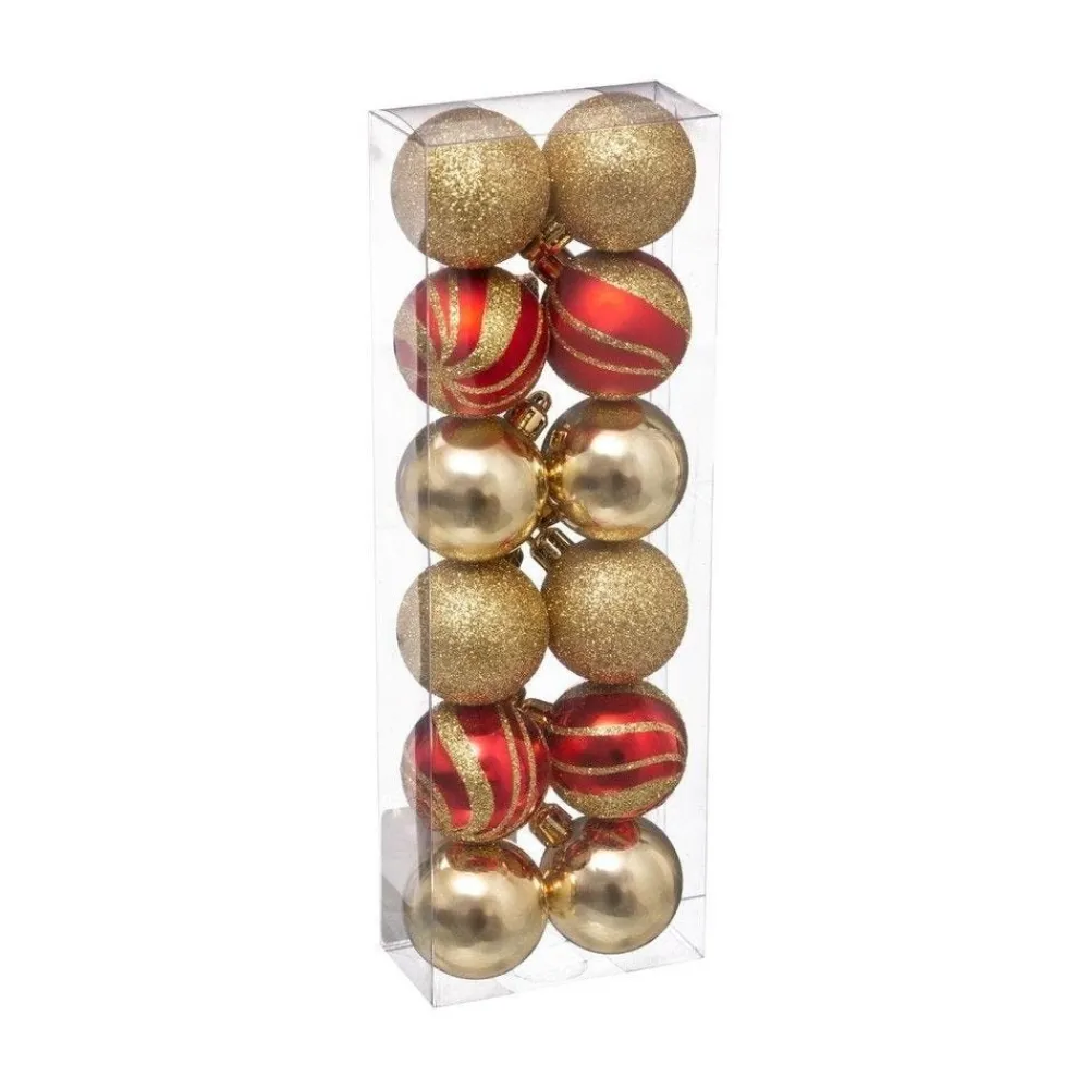 RETIF Deco De Sapin Lot De 12 Boules De Noel O4Cm Rouge Et Or Cheap