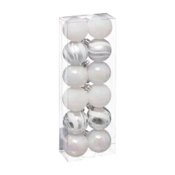 RETIF Deco De Sapin Lot De 12 Boules De Noel O4Cm Argent Et Blanc Store