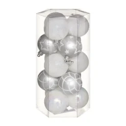 RETIF Deco De Sapin Lot De 15 Boules De Noel O5Cm Blanc Et Argent Best Sale