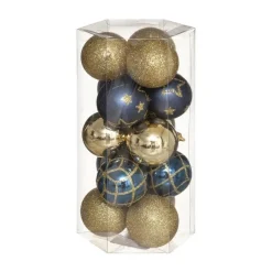 RETIF Deco De Sapin Lot De 15 Boules De Noel O5Cm Or Et Bleu Cheap