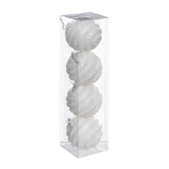 RETIF Deco De Sapin Lot De 4 Boules De Noel O8Cm Effet Maille Blanc Fashion