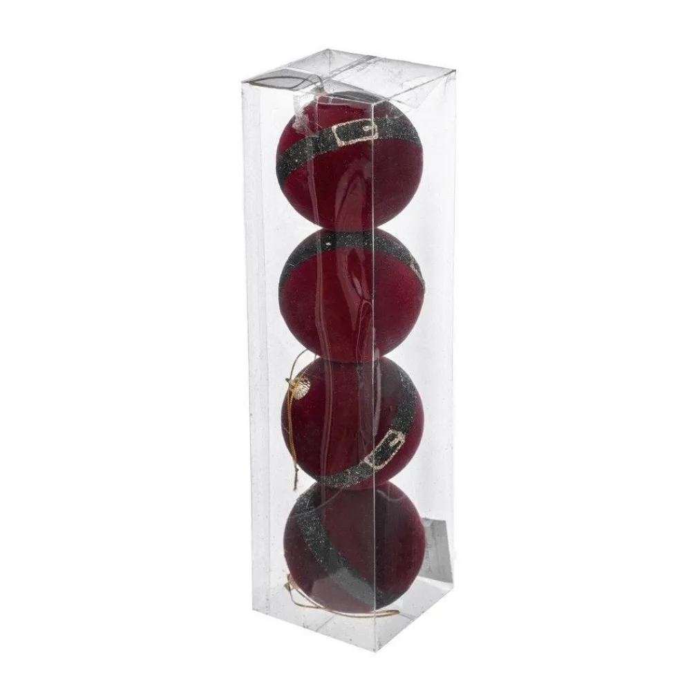 RETIF Deco De Sapin Lot De 4 Boules De Noel O8Cm Rouge Habit Du Pere Noel Fashion