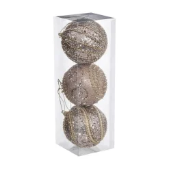RETIF Deco De Sapin Lot De 3 Boules De Noel O8Cm Champagne Avec Perles Et Paillettes Cheap