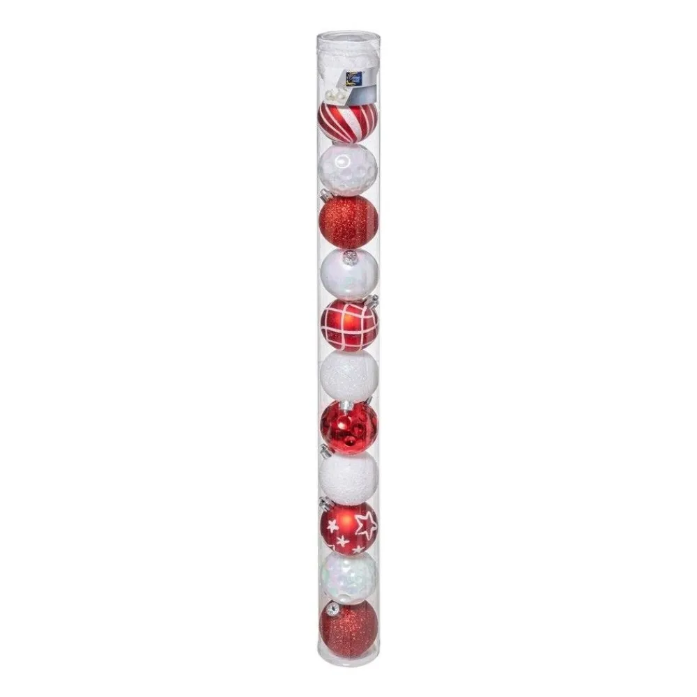 RETIF Deco De Sapin Lot De 12 Boules De Noel O6Cm Rouge Et Blanc Best