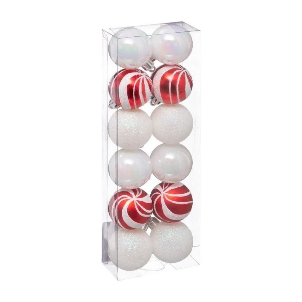 RETIF Deco De Sapin Lot De 12 Boules De Noel O4Cm Rouge Et Blanc Shop