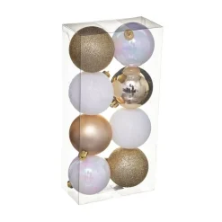 RETIF Deco De Sapin Lot De 8 Boules De Noel O7Cm Or Et Blanc Fashion
