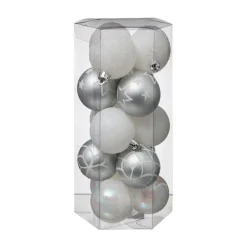 RETIF Deco De Sapin Lot De 15 Boules De Noel O5Cm Argent Et Neige Hot