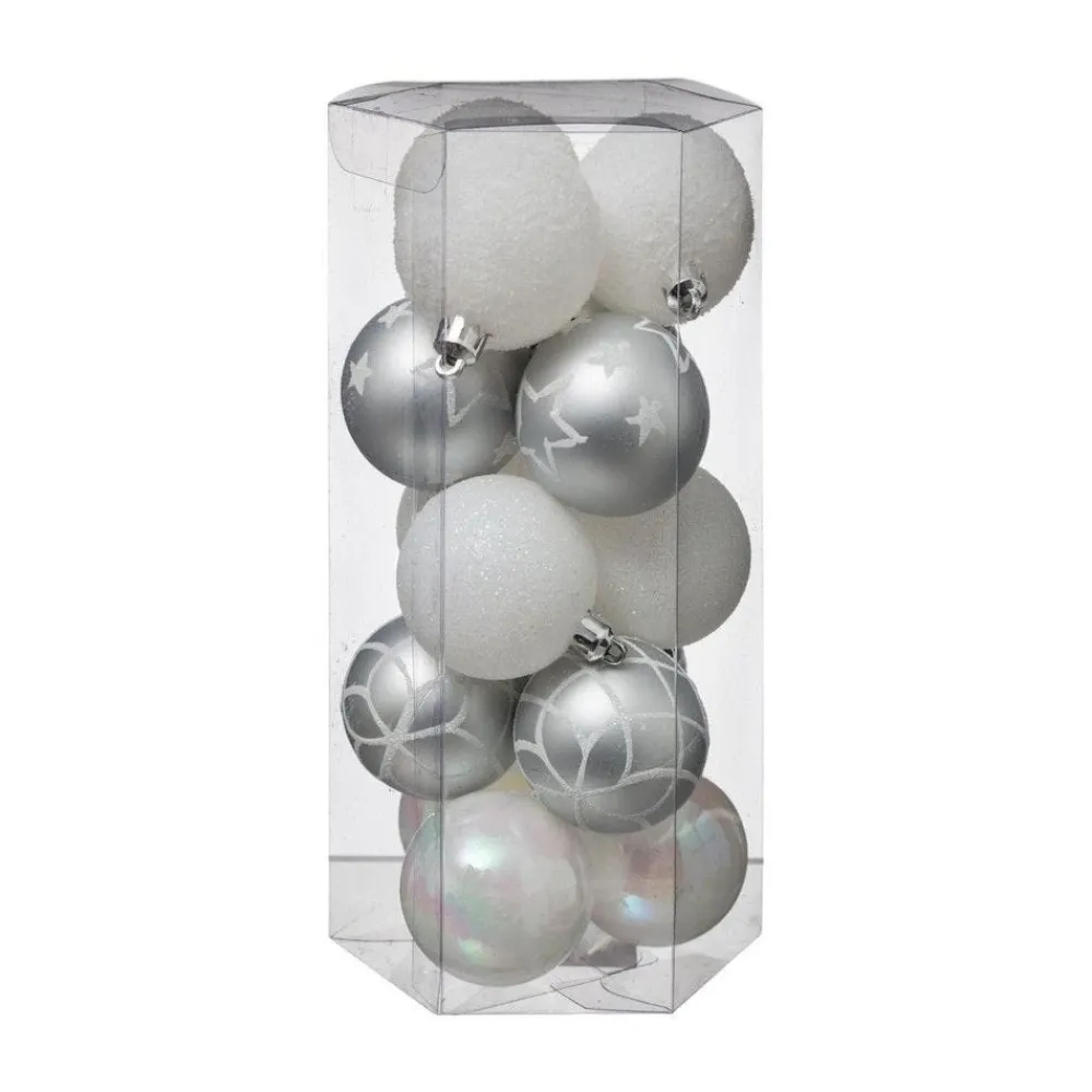 RETIF Deco De Sapin Lot De 15 Boules De Noel O5Cm Argent Et Neige Hot