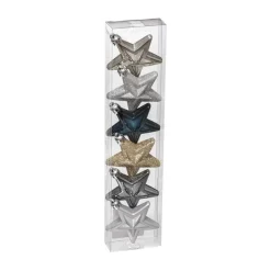 RETIF Deco De Sapin Lot De 6 Etoiles O6Cm Champagne Bleu Et Argent Best