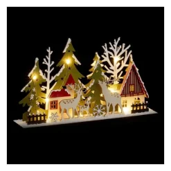 RETIF Deco Lumineuse Rennes & Sapins En Bois 13 Led Blanc Chaud 30X17Cm Hot
