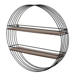 RETIF Etagere Ronde Metal Noir Et Bois 2 Niveaux Shop