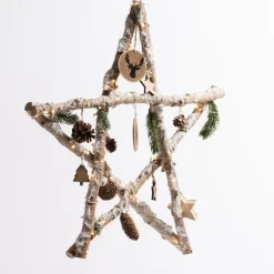 RETIF Etoile En Bois Decoree Et Enneigee Avec Leds L 60 X H 59 Cm Sale