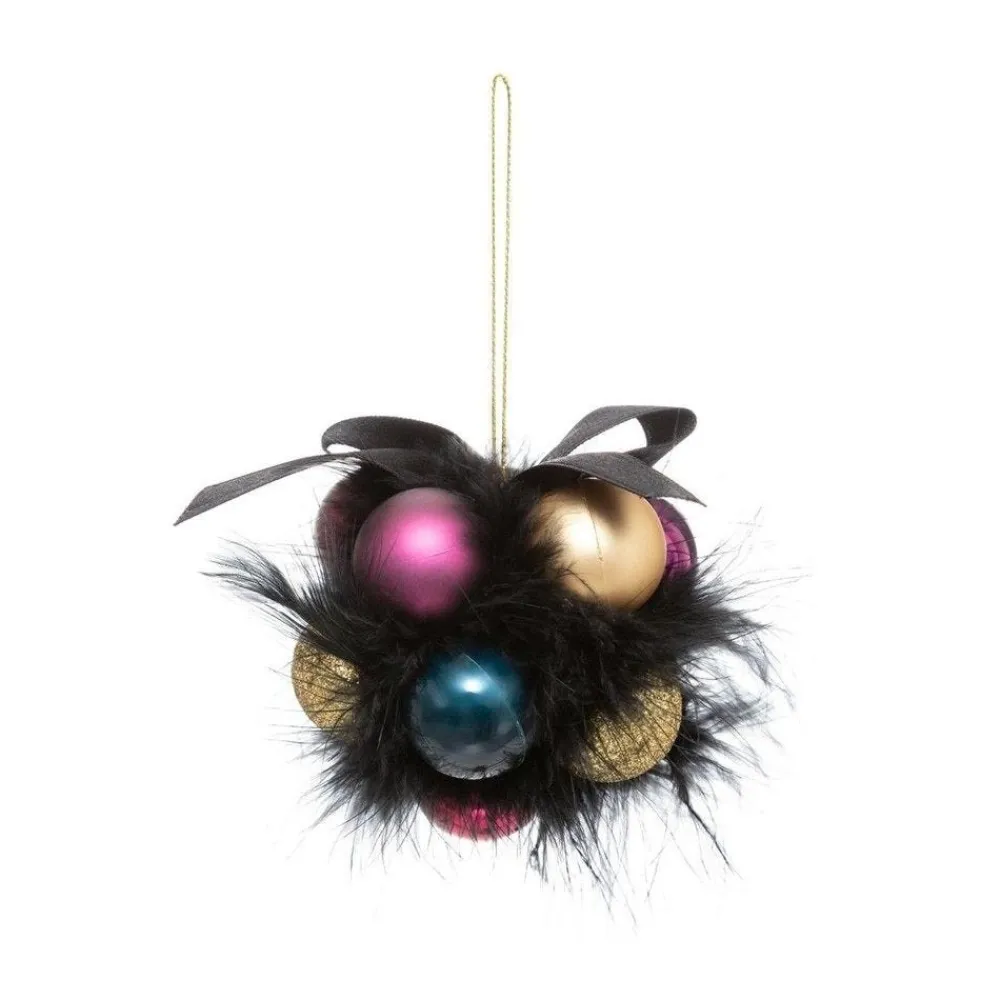 RETIF Grappe De 11 Boules De Noel A Suspendre Deco Plumes Noires Outlet