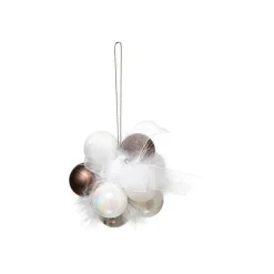 RETIF Grappe De 11 Boules De Noel A Suspendre Deco Ruban Et Plumes Blanches Hot