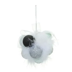 RETIF Grappe De 11 Boules De Noel A Suspendre Deco Ruban Et Plumes Blanches Cheap