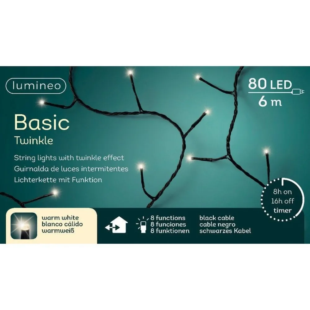RETIF Guirlande Blanc Chaud 80 Leds Cable Noir 6M Store