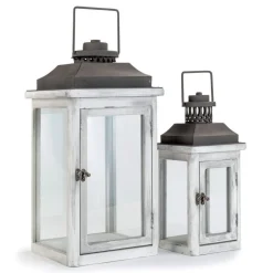 RETIF Lanternes En Bois Blanchi L 25 X H 52 + L 17 X H 36Cm - Par 2 Clearance