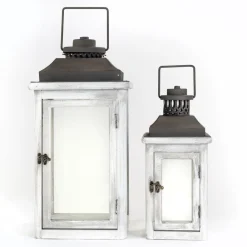 RETIF Lanternes En Bois Blanchi L 25 X H 52 + L 17 X H 36Cm - Par 2 Clearance