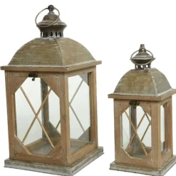 RETIF Lanternes En Bois De Sapin 20X20X43Cm + 14X14X32Cm Cheap