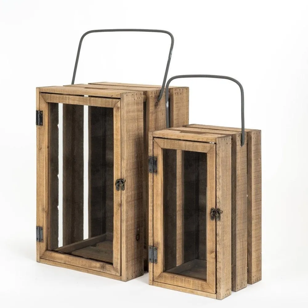 RETIF Lanternes En Bois Et Verre Avec Anse L 28 X H 60 + L 20 X H 36 Cm Online