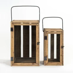 RETIF Lanternes En Bois Et Verre Avec Anse L 28 X H 60 + L 20 X H 36 Cm Online