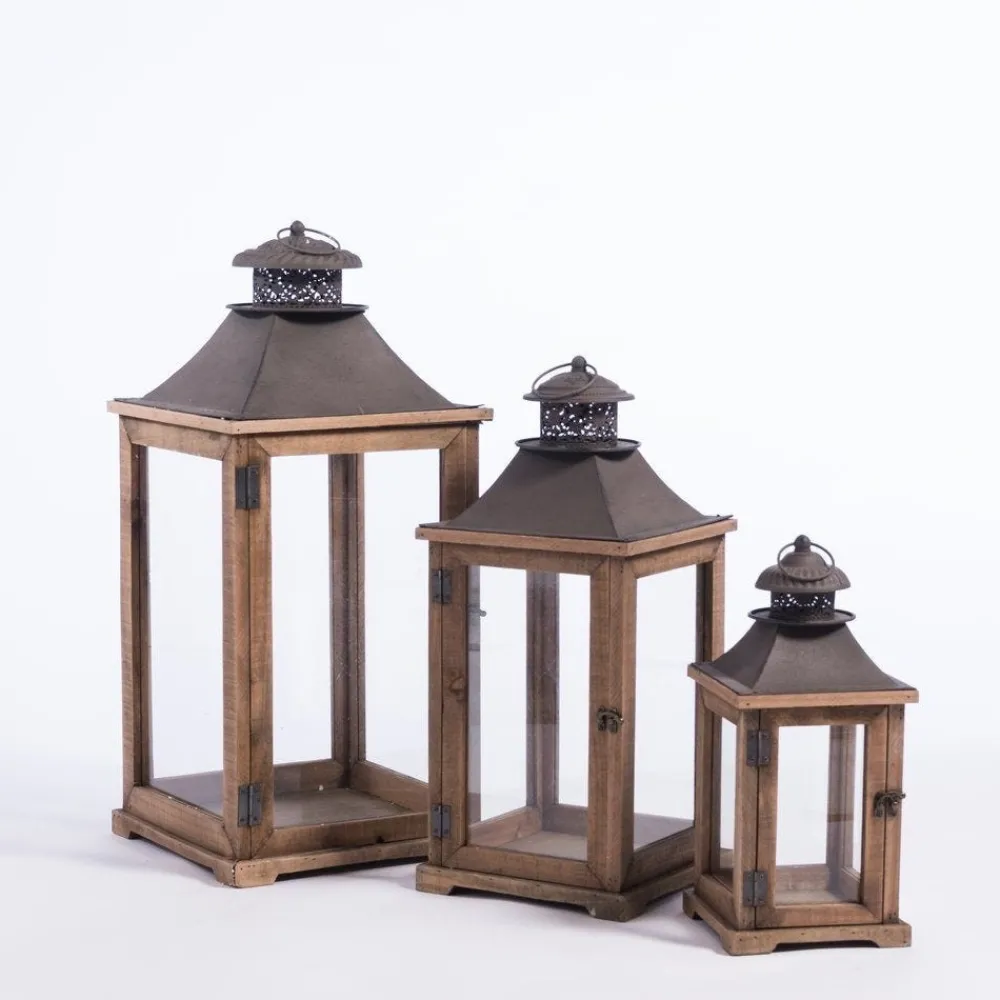 RETIF Lanternes En Bois L 33 X H 73 + L 26 X H 59 + L 19 X H 42 Cm - Par 3 Flash Sale