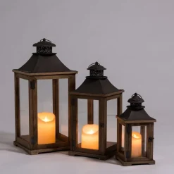 RETIF Lanternes En Bois L 33 X H 73 + L 26 X H 59 + L 19 X H 42 Cm - Par 3 Flash Sale
