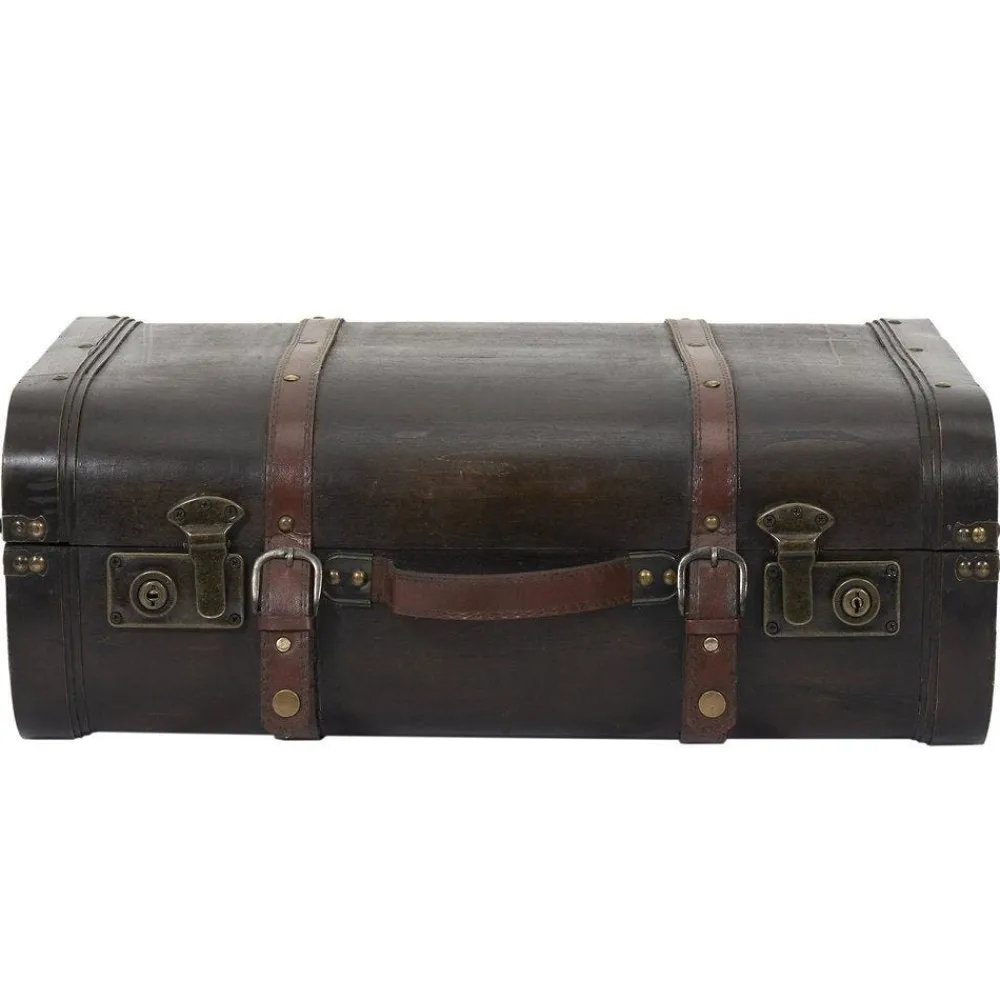 RETIF Malles Vintage En Bois Et Cuir Marron 48X31X16,5 + 53X38X20Cm Fashion
